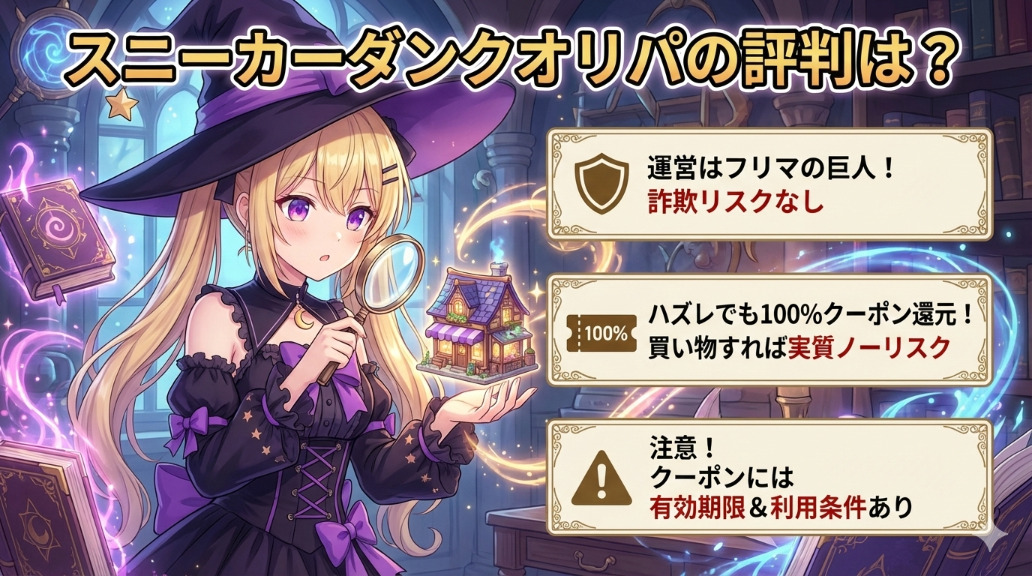 スニーカーダンクオリパの評判は?損しないための「100%還元」攻略法を徹底検証記事アイキャッチ画像